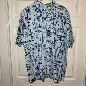 Quiksilver Light Blue Short-Sleeve Button- up Shirt Tropical Print size XXL